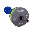 Skivstångsset 120kg med färgade Bumper Plates Pro från Recoil – idealisk för tyngdlyftning och crossfit