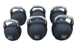 Sex stycken svarta kettlebells i mjuk nylonväv 
