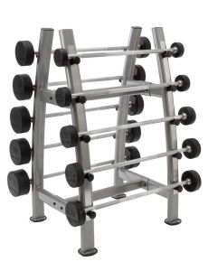 Skivstångsställ med fasta skivstänger från Master Fitness i olika vikter.