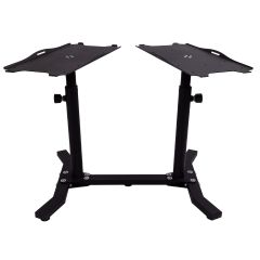 Viktställ i svart stål från Recoil för justerbara hantlar, sedd framifrån med två separata hållare