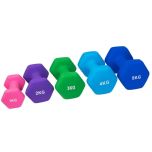 Färgkodade neoprenhantlar 1–5 kg – 5 par i olika färger.