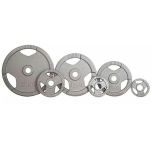 Sex stycken järn viktskivor med olika vikt 