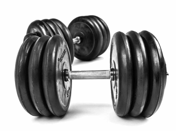 Två stycken hantlar med svarta gummi viktskivor 