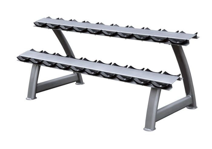 Stabil stålkonstruktion i sidovy – ergonomiskt utformade hållare för hantlar