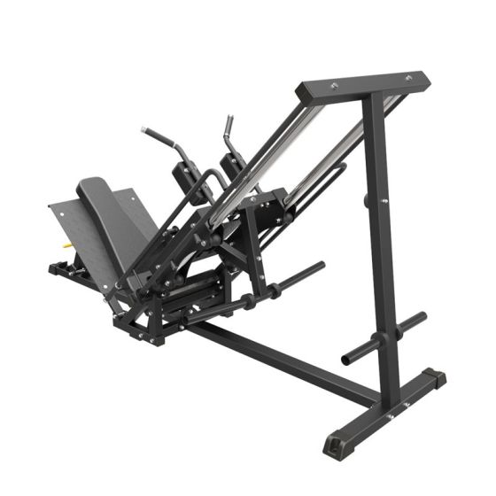  Benpress och hacklift i svart stål med justerbar ryggdyna och robust ram – Gymkompaniet