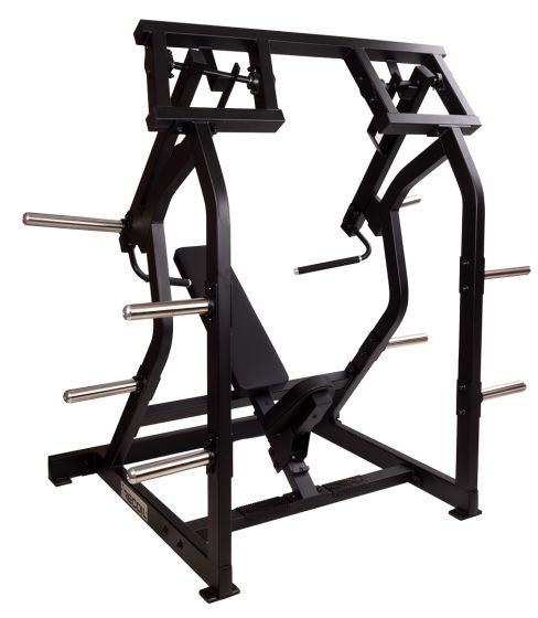 Recoil axelpress fotograferad framifrån, visar sittplats och viktförvaring