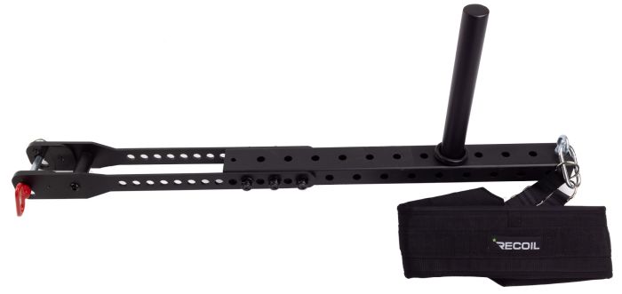 Belt Squat-modul från Recoil monterad på power rack, visad i profil