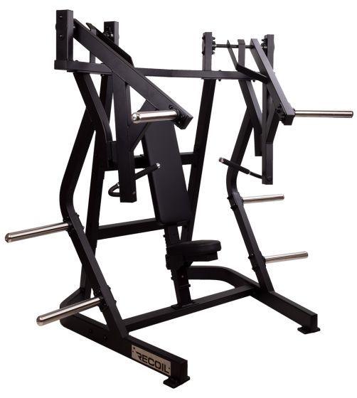 Recoil bröstpress med vikthäng fotograferad från sidan, visar hela maskinens konstruktion.