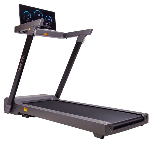 Kontrollpanel och LED-display på Recoil löpband i aktivt läge