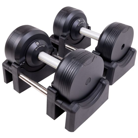 Recoil justerbara hantlar 23,5 kg med viktjustering på ställ