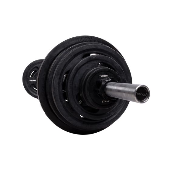 Recoil viktskivor monterade på skivstång.