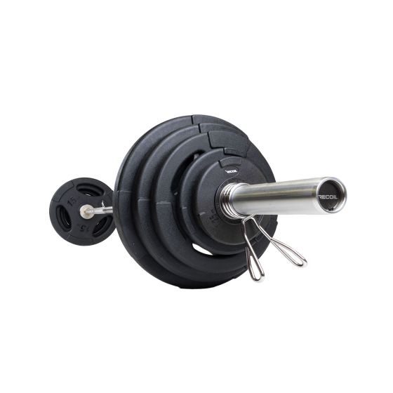 INTERNATIONELL SKIVSTÅNG MED POLYURETAN VIKTSKIVOR OCH FJÄDERLÅS 