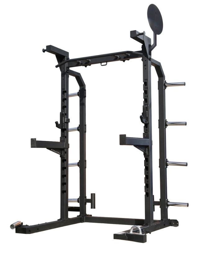 Svart multi rack med säkerhetsarmar och vikthäng