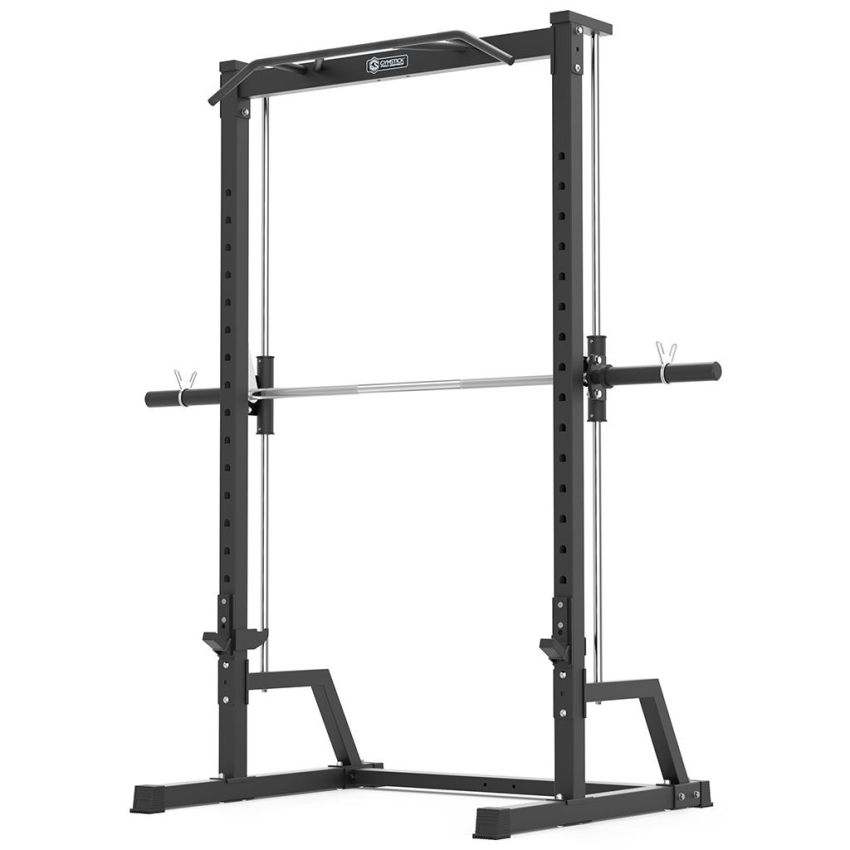 Smith Half Rack från Gymstick med integrerad smithstång och justerbara J-hooks