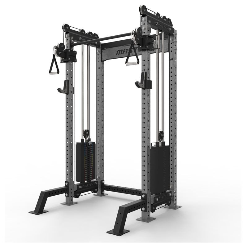 Multigym med dubbla dragstationer och justerbara handtag