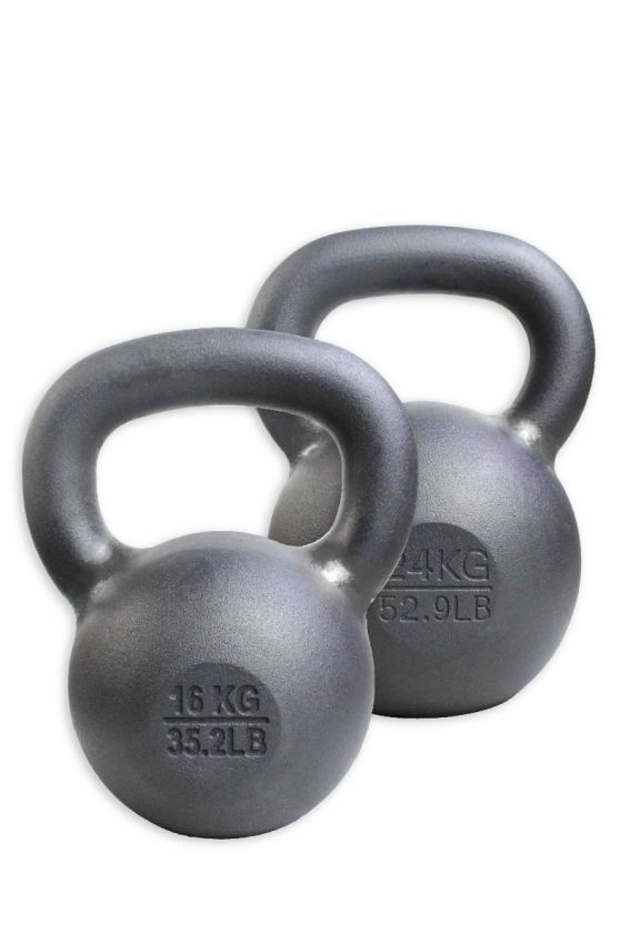 Två stycken kettlebells i järn med vikterna 16kg och 24kg