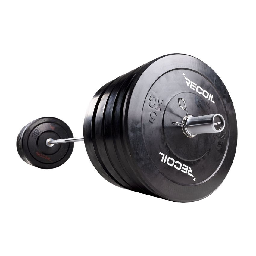 Skivstångsset med bumper plates 170kg från Recoil – komplett set monterat