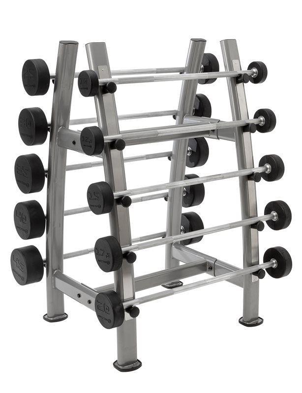 Skivstångsställ med fasta skivstänger från Master Fitness i olika vikter.